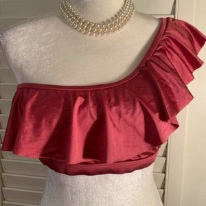 Gianni Bini Size M One Shoulder Ruffle Swim Bikini Top Berry Pink Dark Coral
